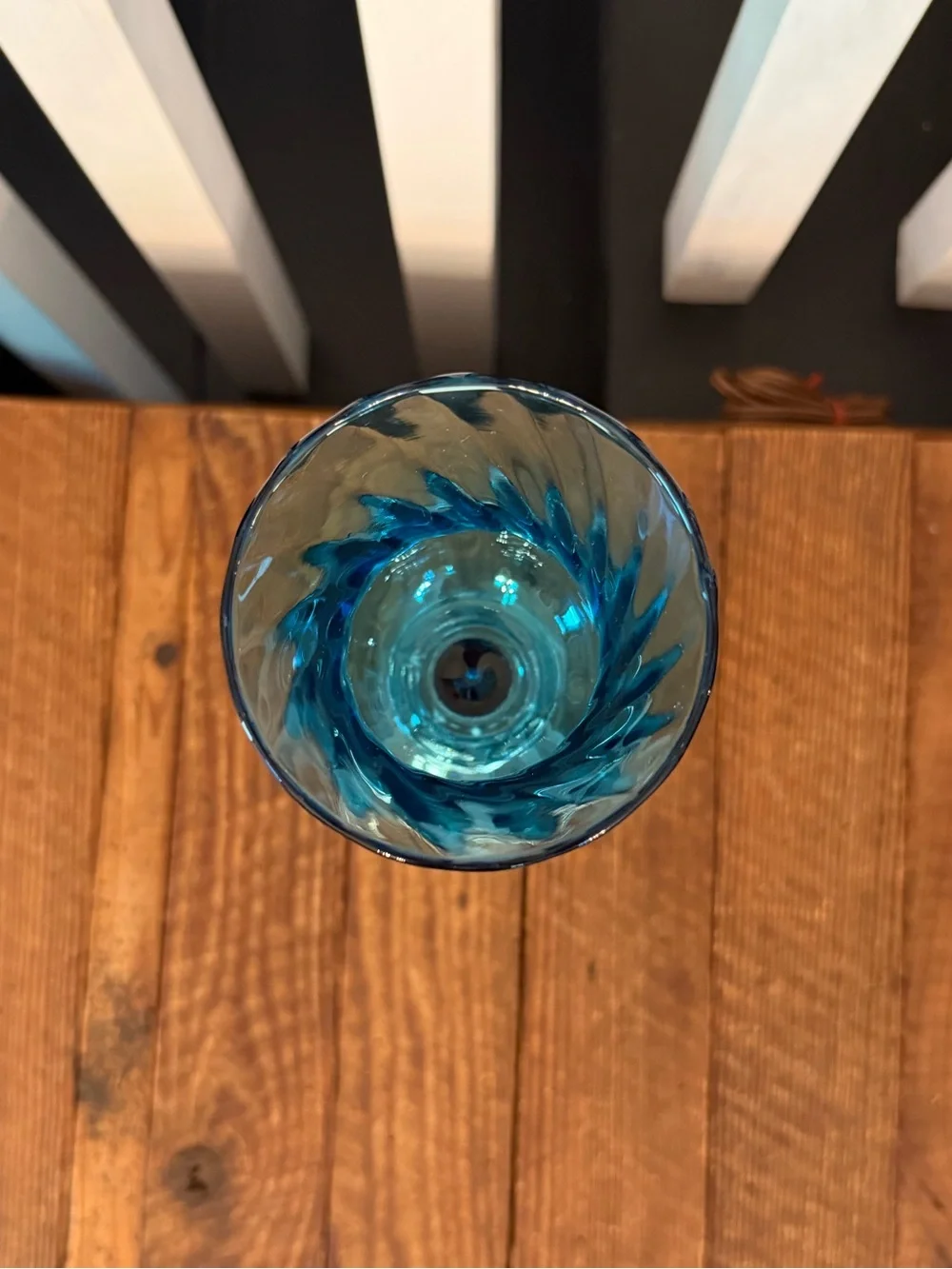 Vintage HOMCO Blue Optic Swirl Votive Holder with clear glass base